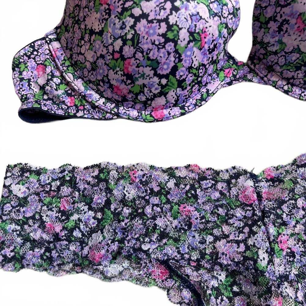 Victoria's Secret Ensign Navy Ditsy Floral Bra and Thong Set Lingerie Romantic - Picture 8 of 9
